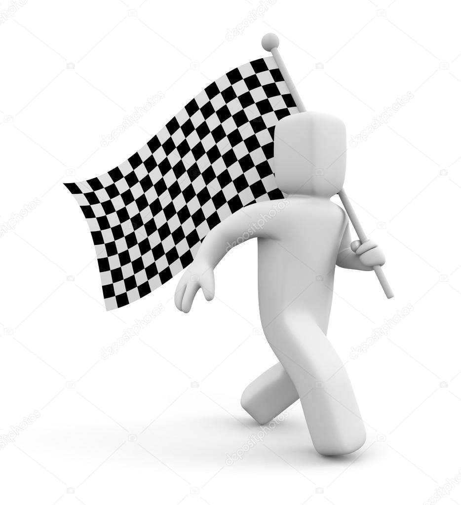 Person and checkered flag