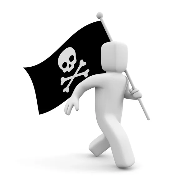 Hombre 3D con bandera pirata — Stockfoto