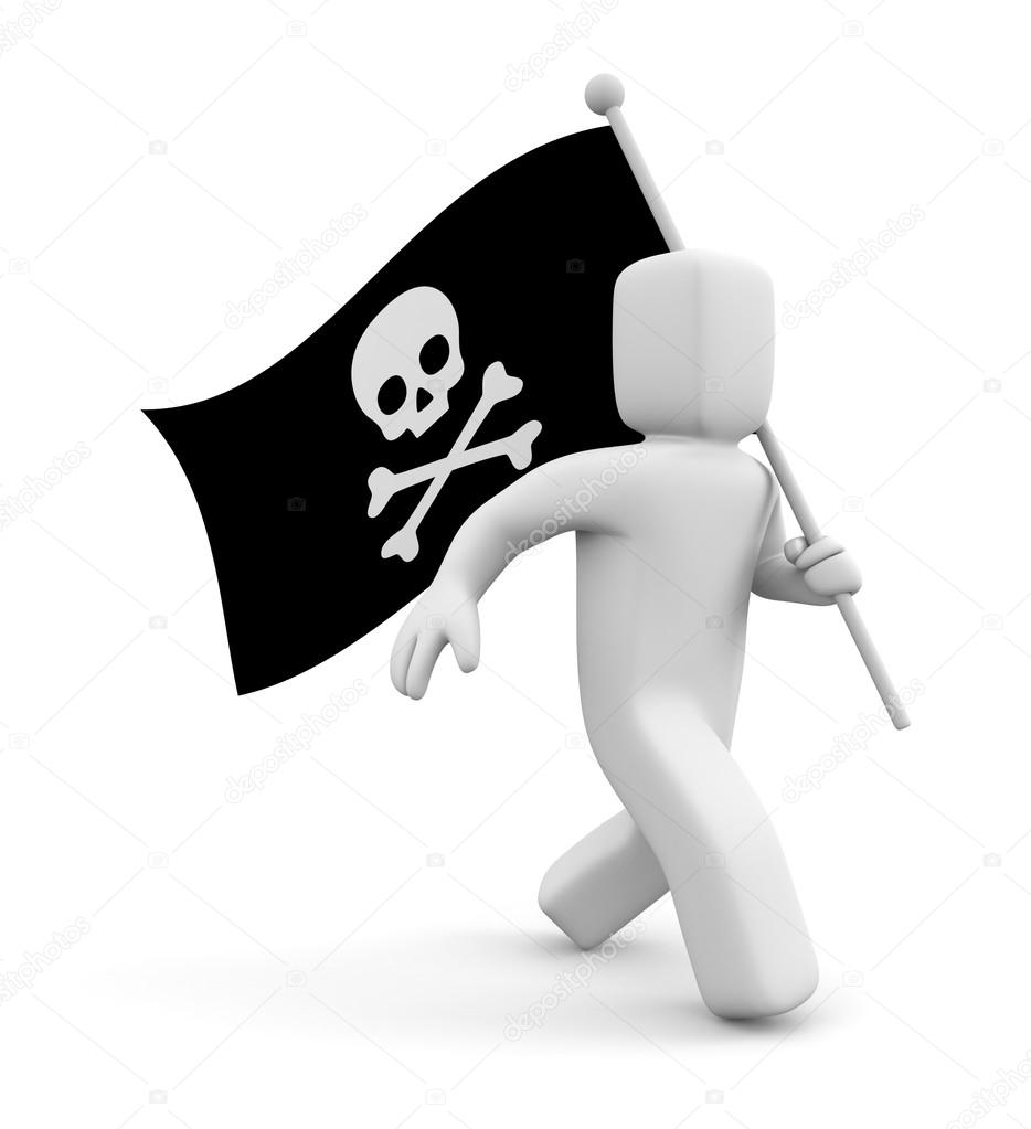 3d man with Jolly Roger flag