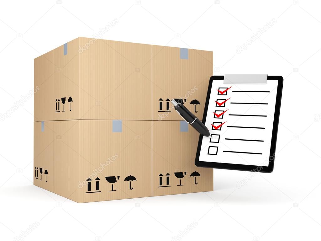 Boxes with clipboard. Delivery metaphor