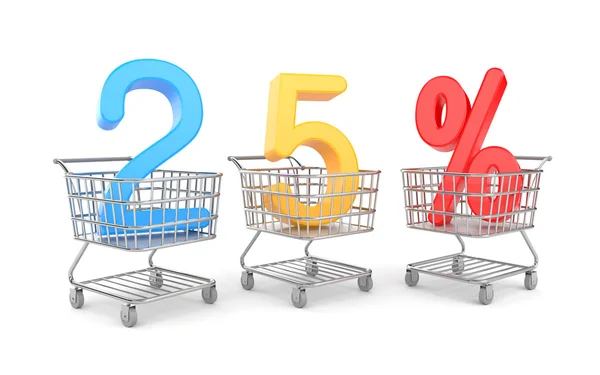Twenty five percent symbol in shopping cart — Stock Photo, Image