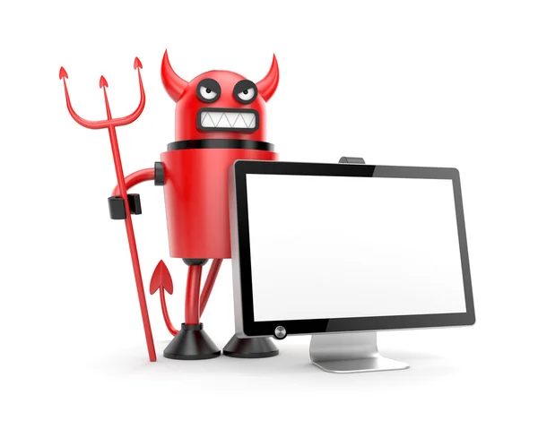 Robot Devil with monitor — Stock Photo, Image
