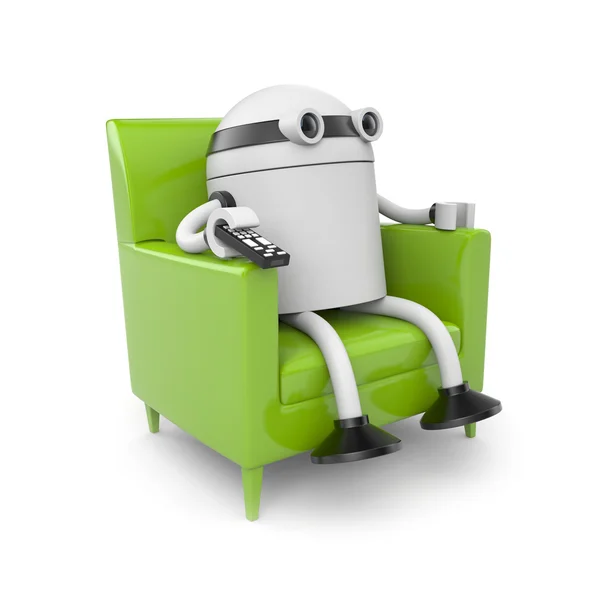 Робот отдыхает и смотрит телевизор — стоковое фото