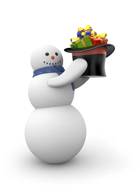 Boneco de neve com presentes — Fotografia de Stock