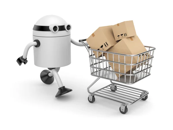 Robot met winkelwagen — Stockfoto