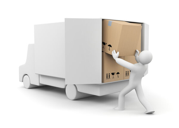 Люди разгружают машину
