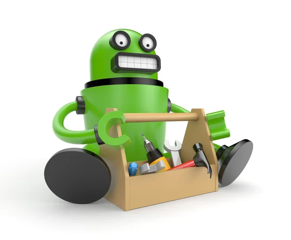 Robot met toolbox — Stockfoto