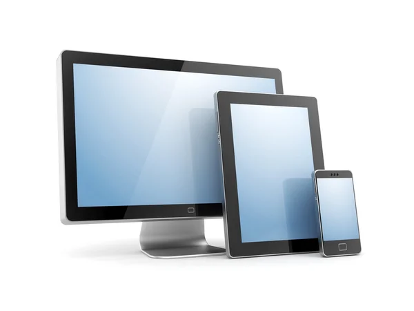 Monitor, tablet e telefono cellulare — Foto Stock