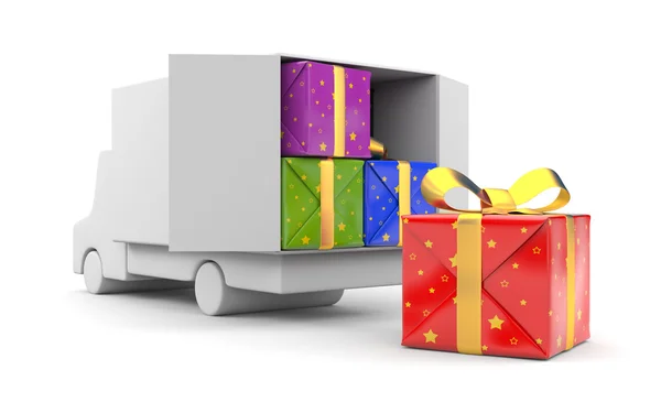 3d person unload car with gift — Stock Photo, Image