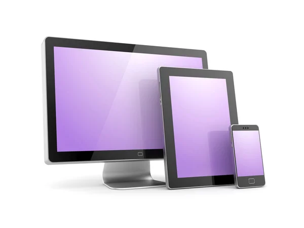 Monitor, tablet pc en mobiele telefoon — Stockfoto