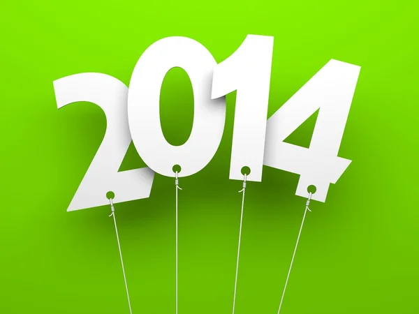 Bílé značky s 2014 na zeleném pozadí — Stock fotografie