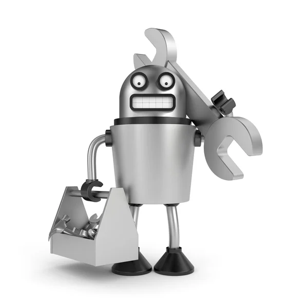 Robô de aço com caixa de ferramentas — Fotografia de Stock