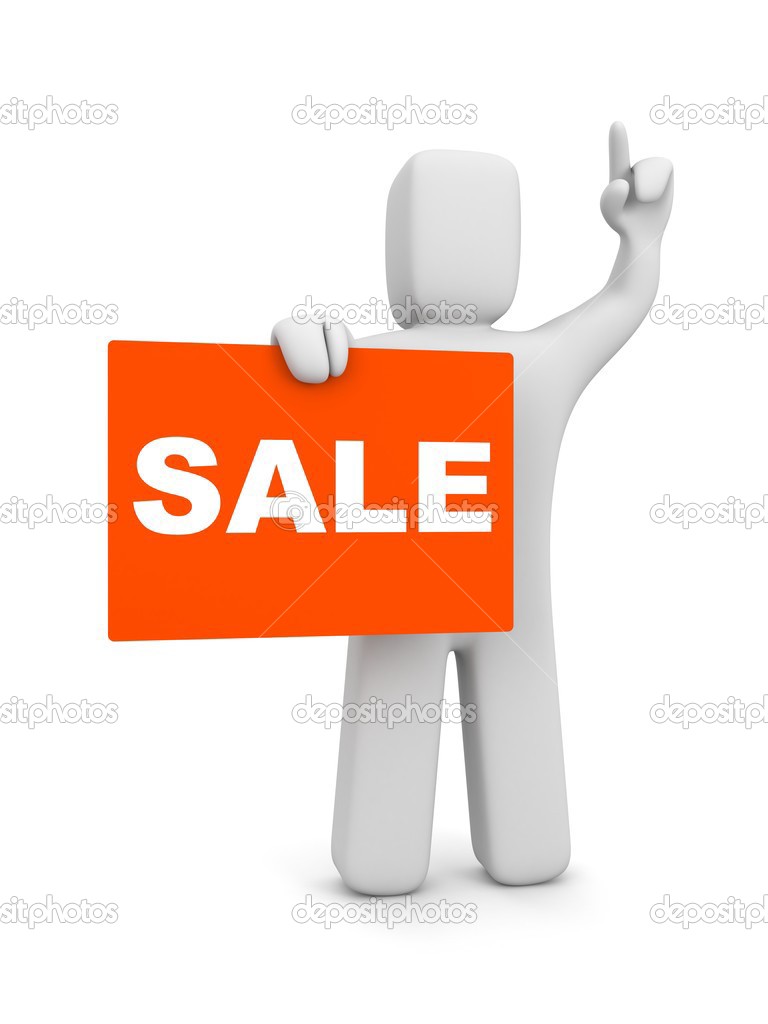 Person with board and word sale