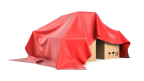Boxes covered from above a red silk cloth — Stock Photo, Image