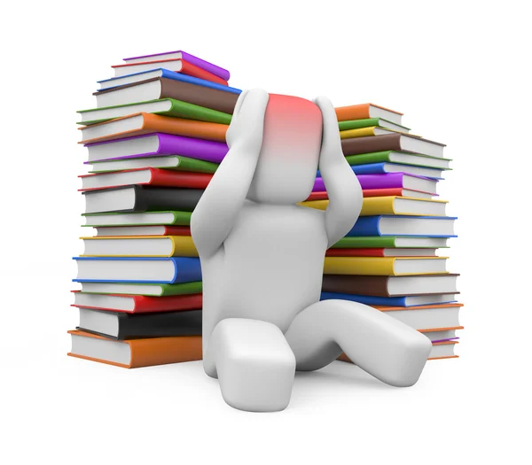 Kopfschmerzen durch Bücher. Bild enthält Ausschnittpfad — Stockfoto