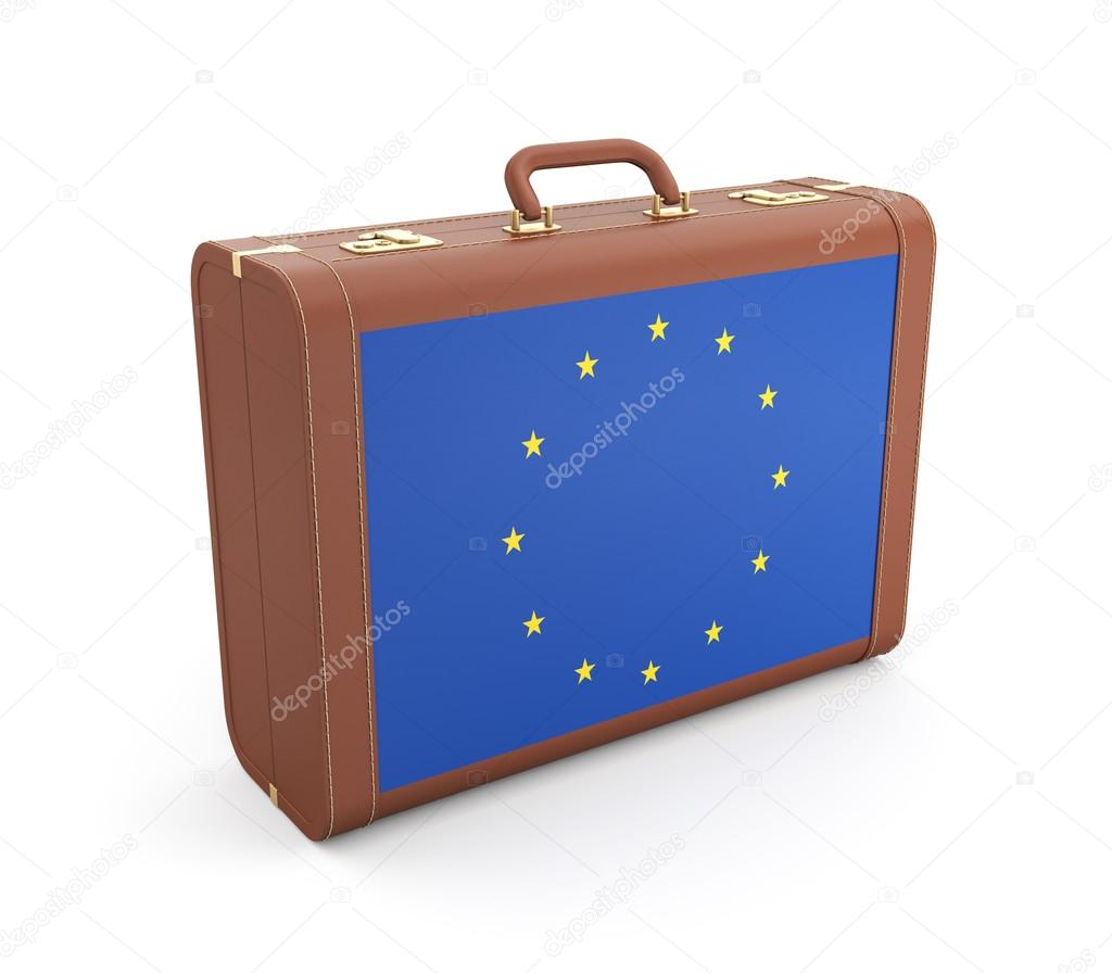 Suitcase with Europe flag