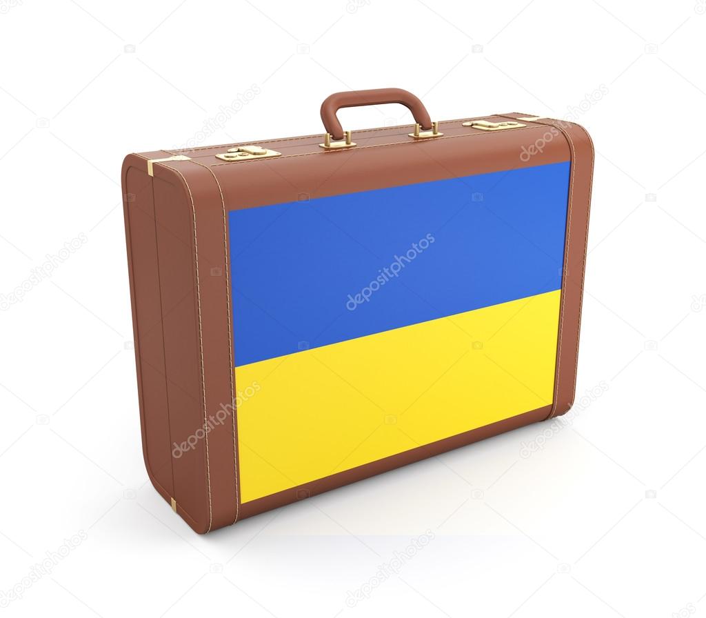 Suitcase with Ukrainian flag