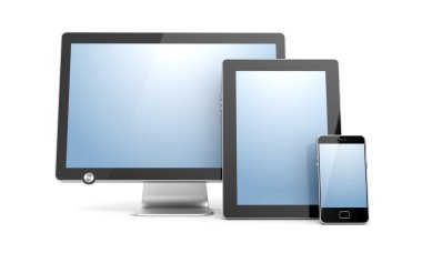 monitör, tablet bilgisayar ve cep telefonu