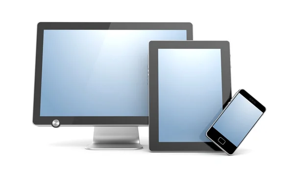 Monitor, tablet e telefone celular — Fotografia de Stock