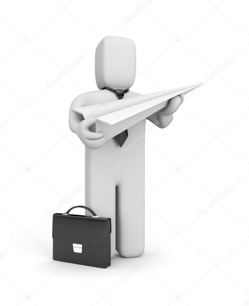 Businessman with paper plane. Creative business metaphor