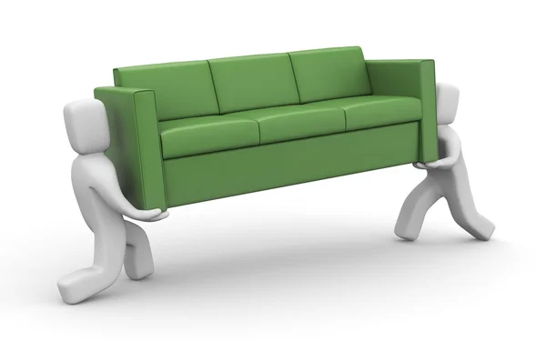 Metáfora em movimento. As pessoas carregam sofá — Fotografia de Stock
