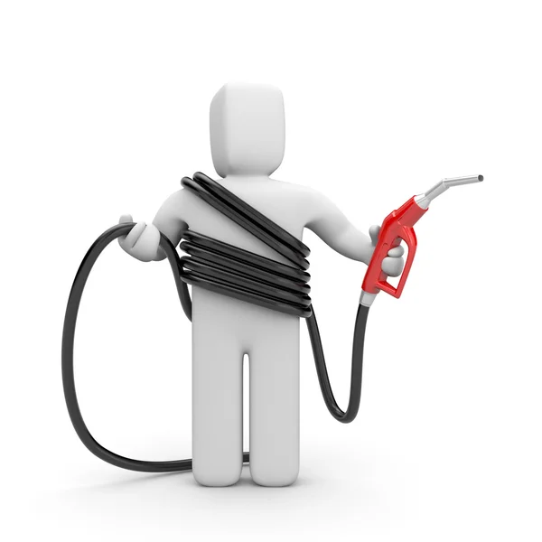 Pracovník čerpací stanice s benzinová pumpa — Stockfoto