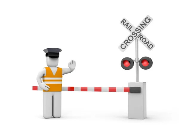 Railroad crossing with worker — Stock Photo, Image