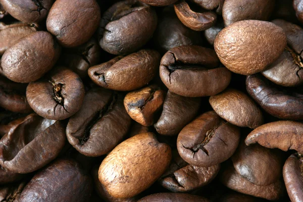 Tmavé pozadí celé kávová zrna — Stock fotografie