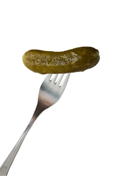 Sticking a fork pickled cucumber — Stock Photo, Image