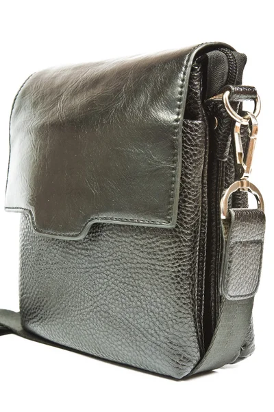 Small black leather bag men — Stock Photo, Image