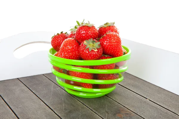 Fresh strawberries in bowl on tray — Stock Photo, Image