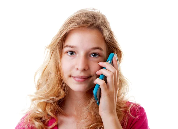 Menina está chamando no telefone celular — Fotografia de Stock