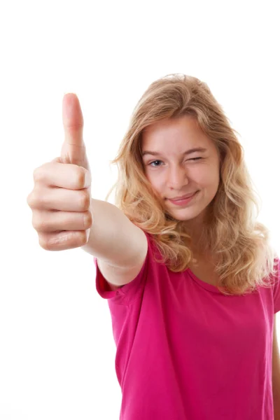 Girl with thumbs up isolated — Stock Photo, Image