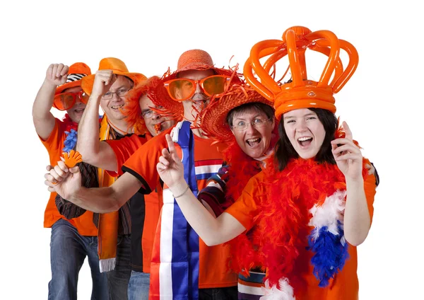 Group of Dutch soccer fans making polonaise over white backgroun Stock Image