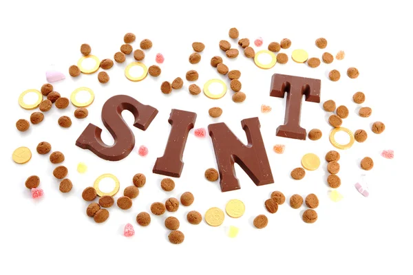 Chocolate letters and ginger nuts for Sinterklaas, a typical Dut — Stock Photo, Image