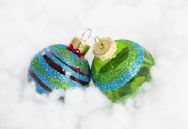 Colorful glitter Christmas balls over white background — Stock Photo, Image