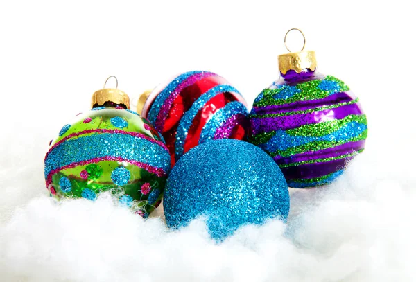 Färgglada glitter julbollar — Stockfoto