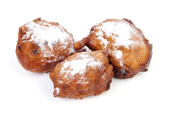 Three Dutch donut also known as oliebollen, traditional New Year — Stock Photo, Image