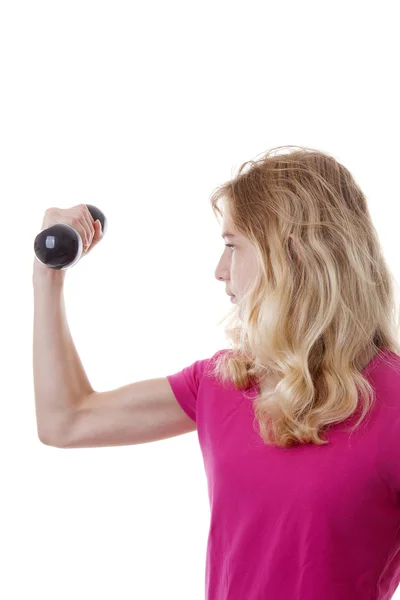 Chica es deportivo con mancuernas — Foto de Stock