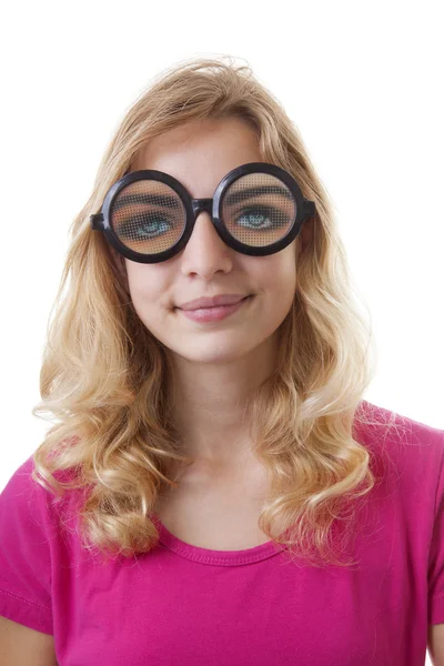 Retrato de menina com glases engraçados — Fotografia de Stock
