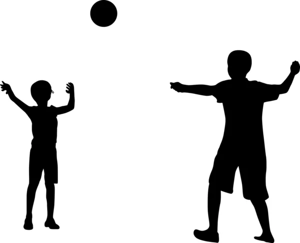 Двоє дітей грають з м'ячем — стоковий вектор