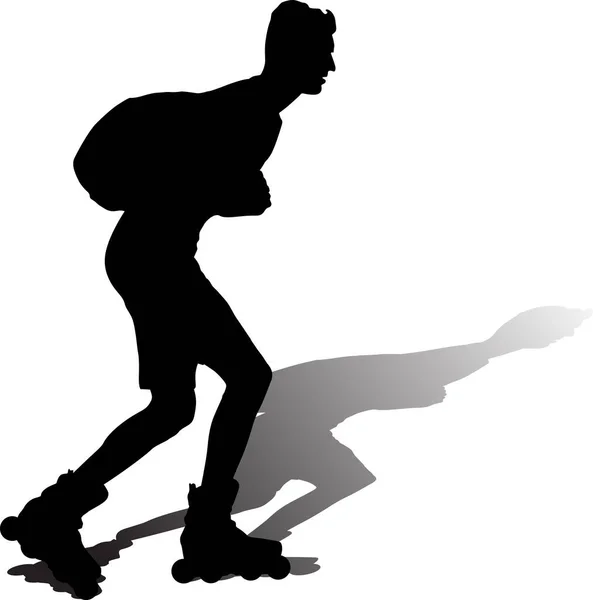 Boy Rollerblading Backpack His Back Shadow — стоковый вектор