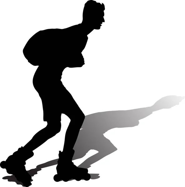 Boy Rollerblading Backpack His Back Shadow — Stock Vector