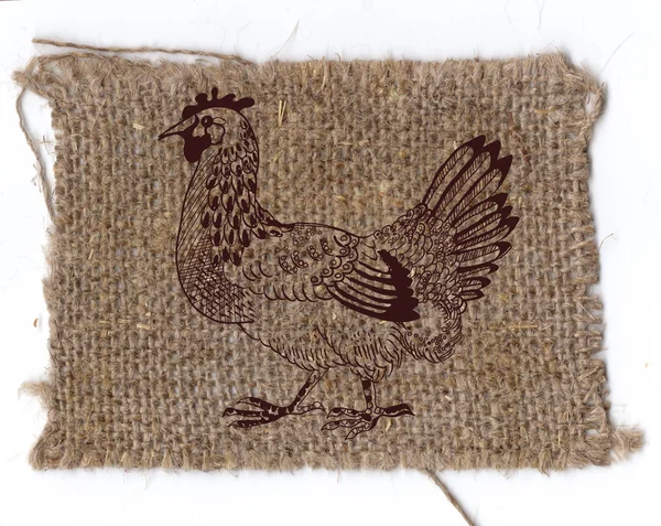 Chicken drawing on linen background
