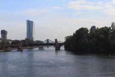 Frankfurt, Almanya 11 Ekim 2016: Finans bölgesinin gökdelenleri