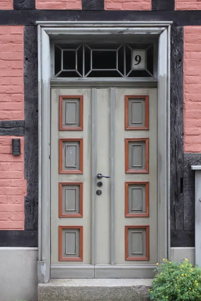 Immagine Dettagliata Una Vecchia Porta Ingresso Restaurata Decorata Stile Ornamentale — Foto Stock