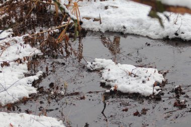 Küçük buz yüzeyi, arka planda taşlar ve akarsu