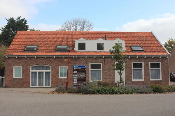 Nice Little House Built Red Brick Blue Sky Background — Stock Photo, Image