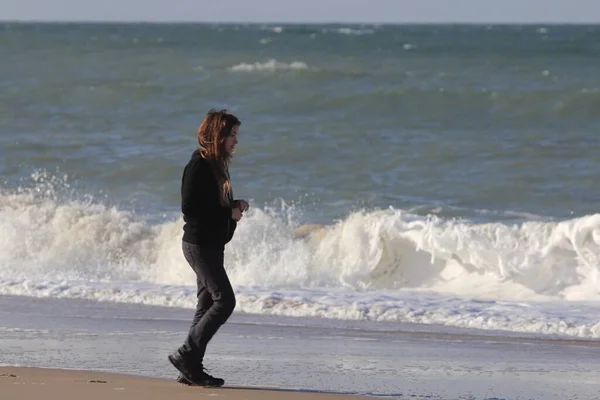 People Autumnal North Sea Coast Netherlands — Stock Photo, Image