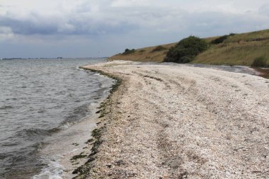 Beyaz armalı dalgalar kumlu sahili sular altında bırakıyor.
